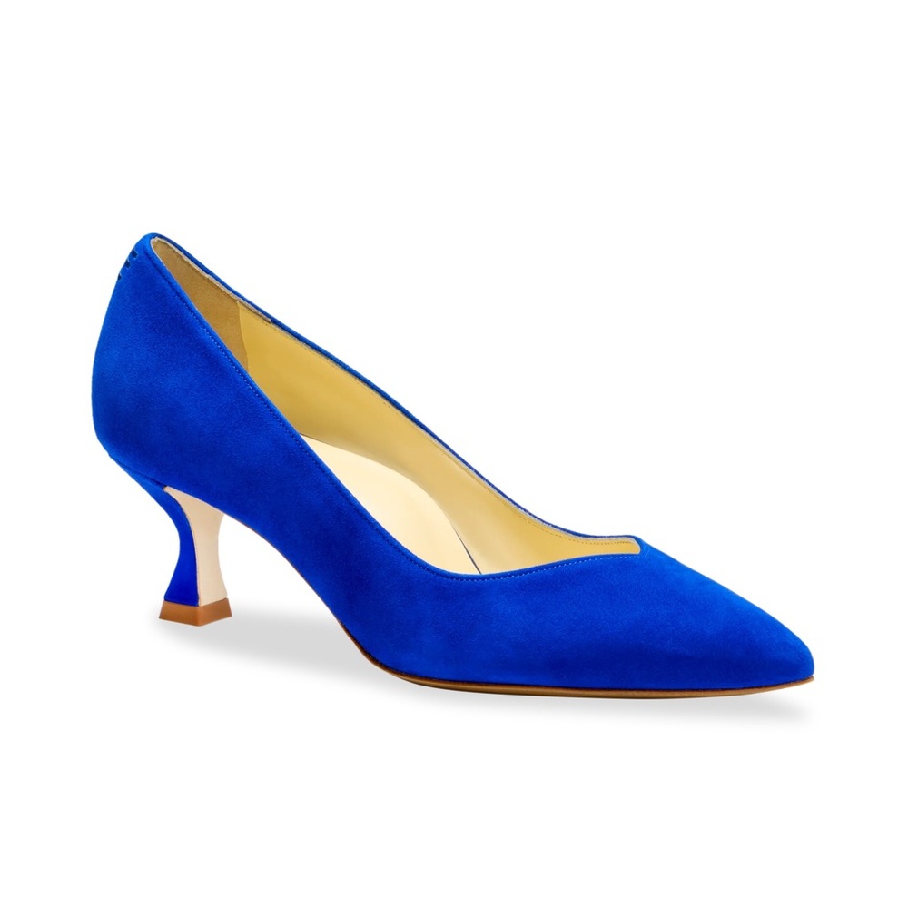 NIB Sarah Flint Perfect Kitten Pump 50 in Atlantic Suede Blue - Size 38.5
